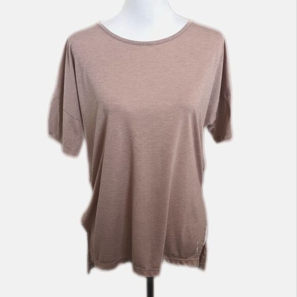 Nike Dri-Fit long line, split side, soft heather mauve pink, tee T-shirt M - Picture 1 of 7
